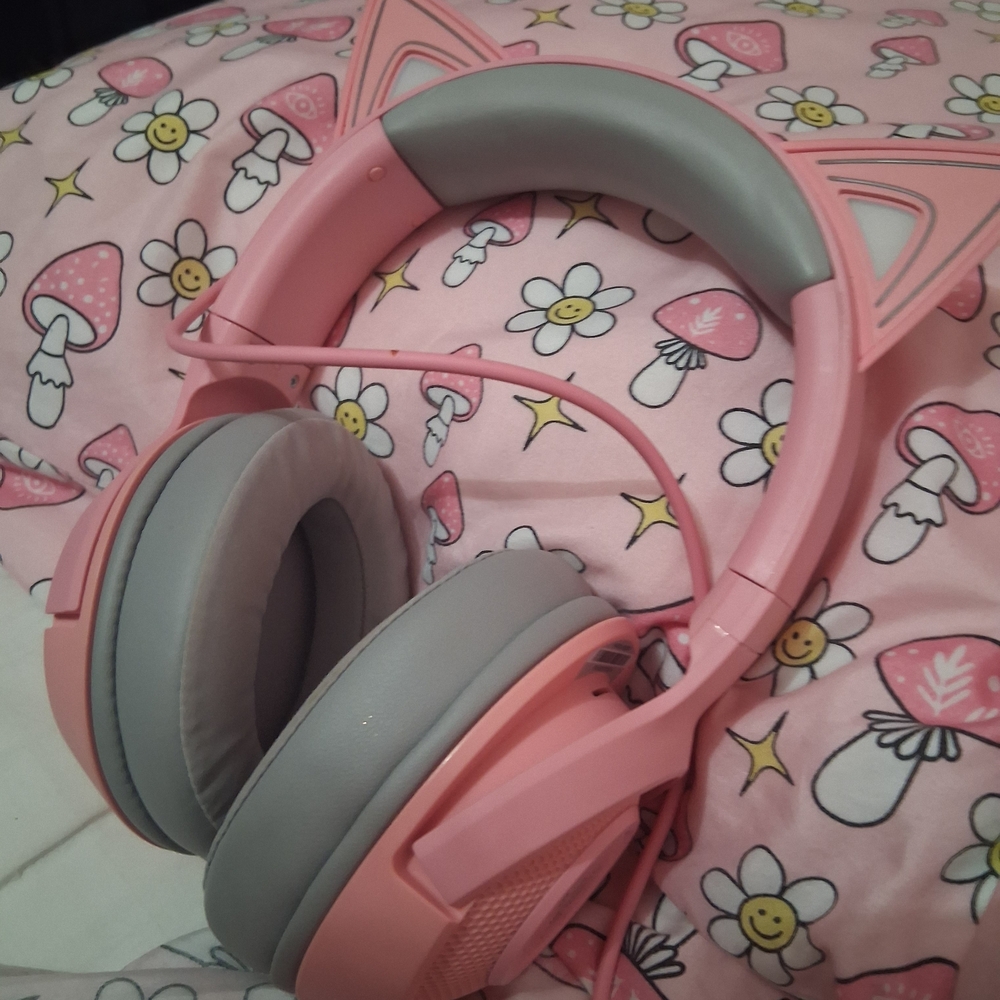 Razor Pink and Gray On-Ear Headphones with Cat Ears